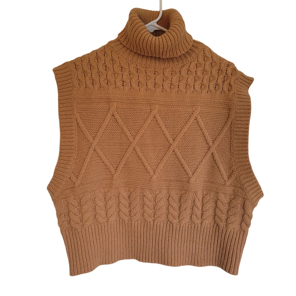 Nasty Gal‎ Collection Camel Cable Knit Turtleneck Sweater Vest Oversized Medium